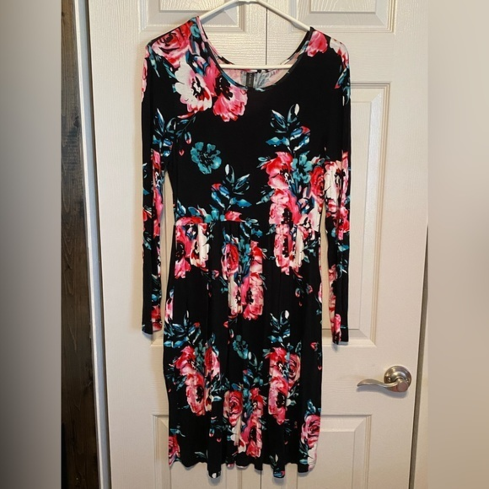 DB MOON Women Casual Long Sleeve‎ Dress with Pockets Large